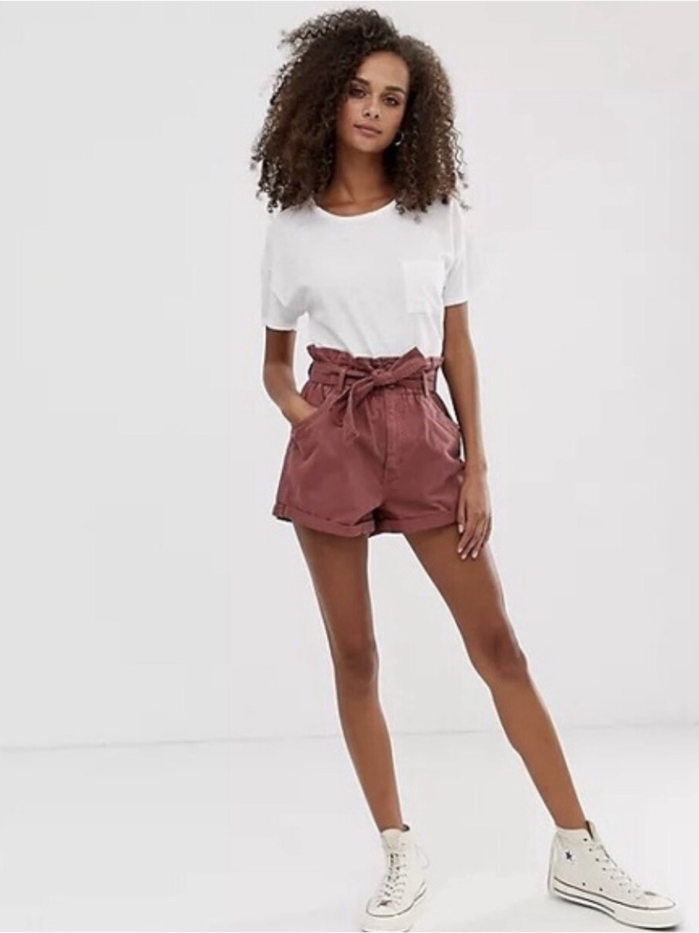 Abercrombie High-Waist Paperbag Belted Shorts Rust size XS